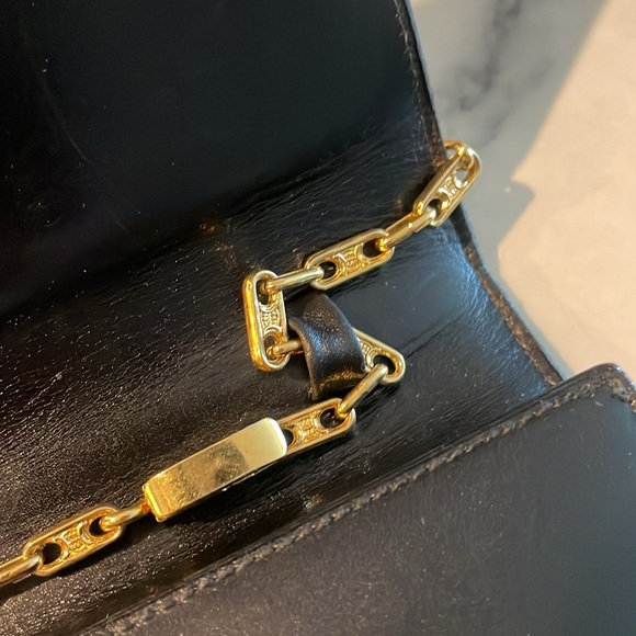 Celine Vintage Box Calf Macadam Logo 2Way Chain Shoulder Clutch RARE - Picture 6 of 14